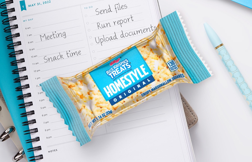 Rice Krispies Treats® homestyle bar on a notebook.